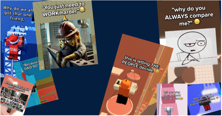 This is a collage showing 7 different still images from various Roblox rants that users have created.